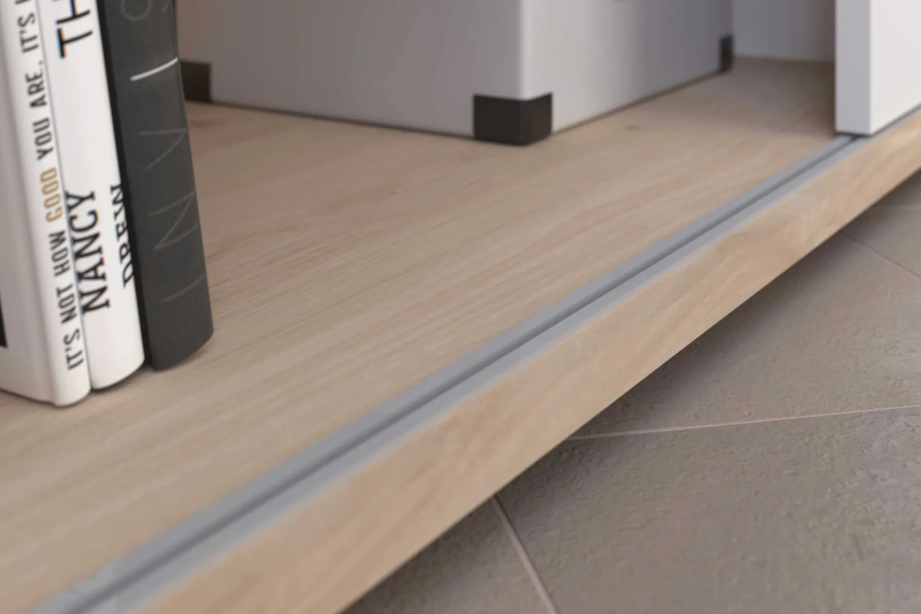 TV-Schrank Leandro - 155x40x43cm - mit Schiebetür - Eiche Dekor/Weiß