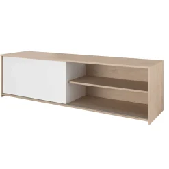 TV-Schrank Leandro - 155x40x43cm - mit Schiebetür - Eiche Dekor/Weiß