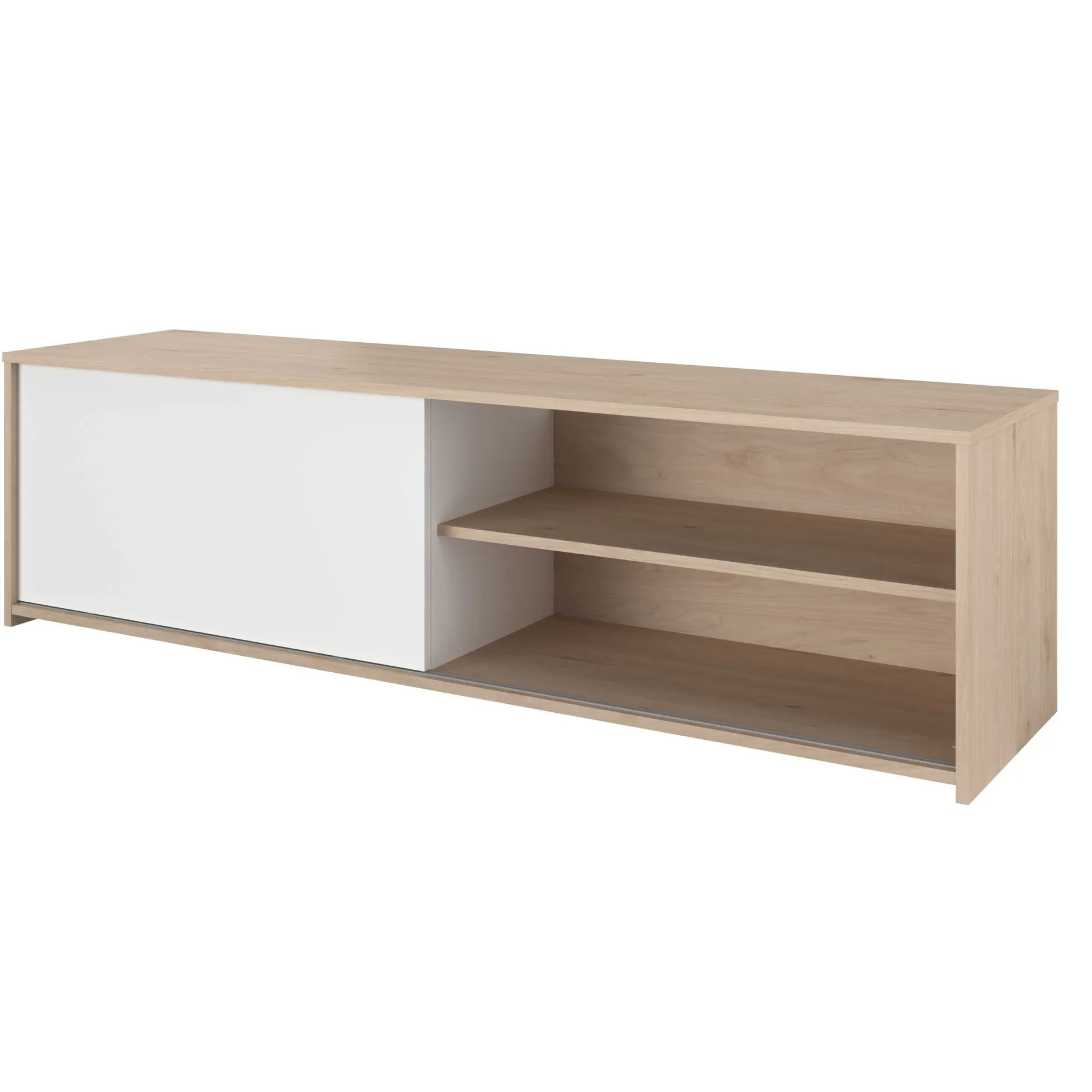 TV-Schrank Leandro - 155x40x43cm - mit Schiebetür - Eiche Dekor/Weiß