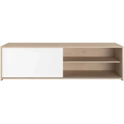 TV-Schrank Leandro - 155x40x43cm - mit Schiebetür - Eiche Dekor/Weiß