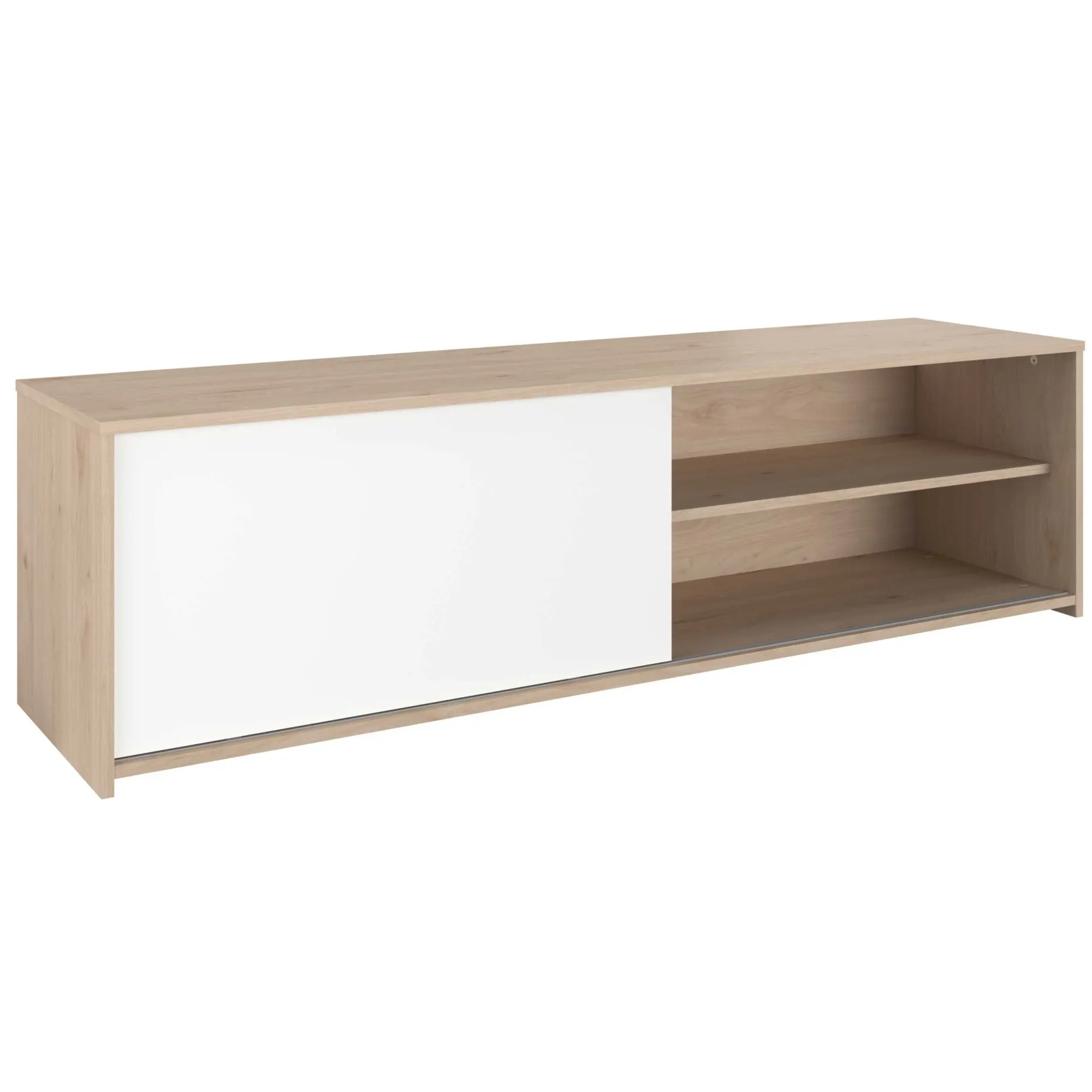 TV-Schrank Leandro - 155x40x43cm - mit Schiebetür - Eiche Dekor/Weiß