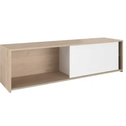 TV-Schrank Leandro - 155x40x43cm - mit Schiebetür - Eiche Dekor/Weiß