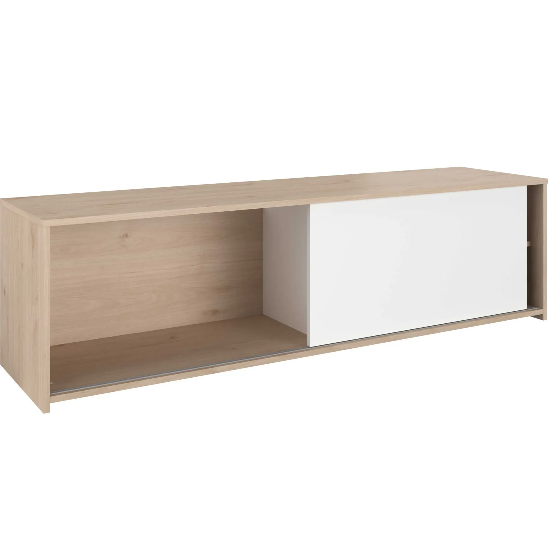 TV-Schrank Leandro - 155x40x43cm - mit Schiebetür - Eiche Dekor/Weiß