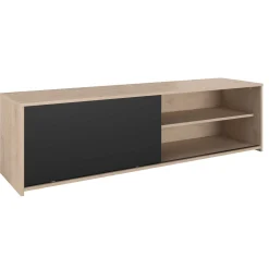 TV-Schrank Leandro - 155x40x43cm - mit Schiebetür - Eiche Dekor/schwarz