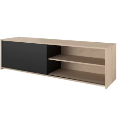 TV-Schrank Leandro - 155x40x43cm - mit Schiebetür - Eiche Dekor/schwarz