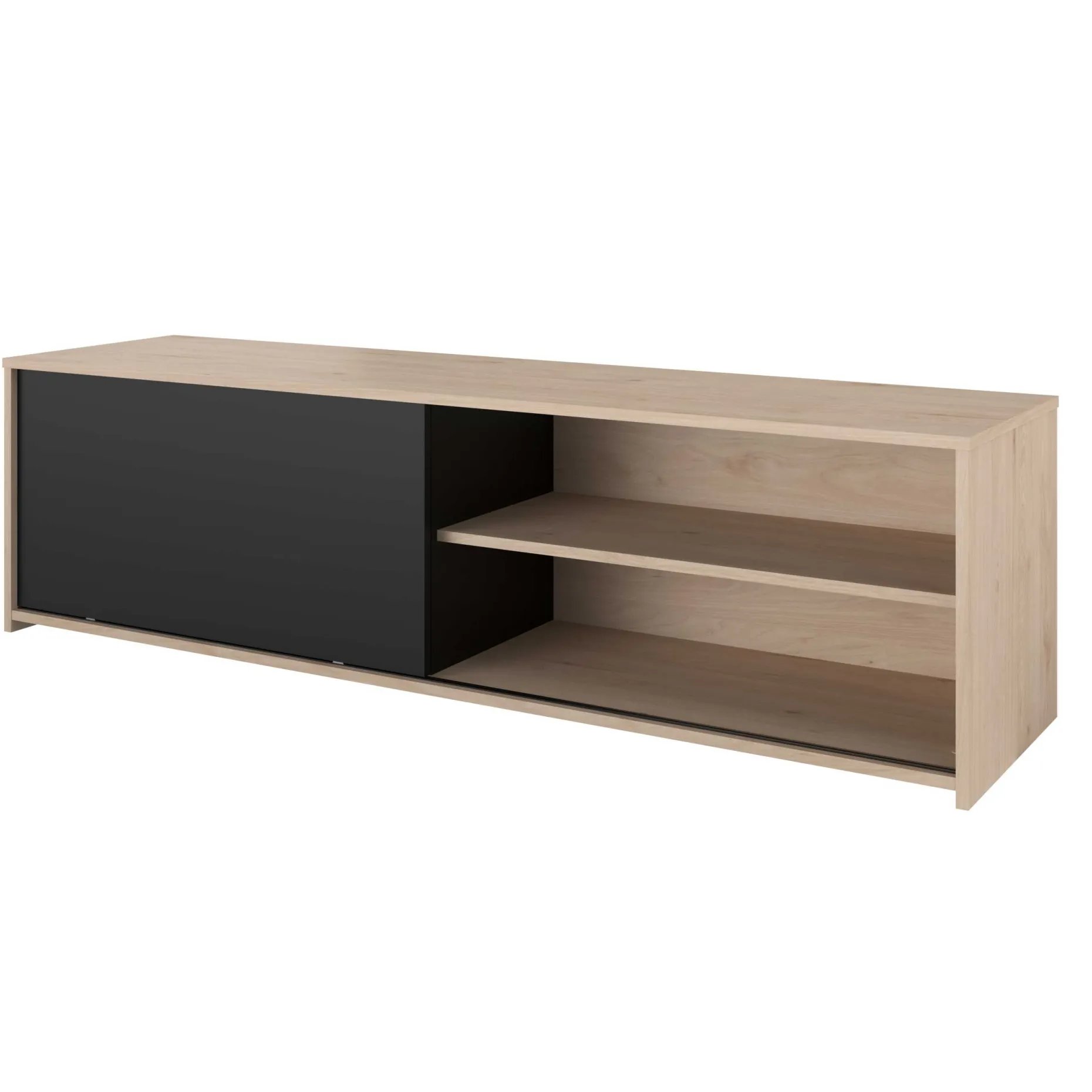 TV-Schrank Leandro - 155x40x43cm - mit Schiebetür - Eiche Dekor/schwarz