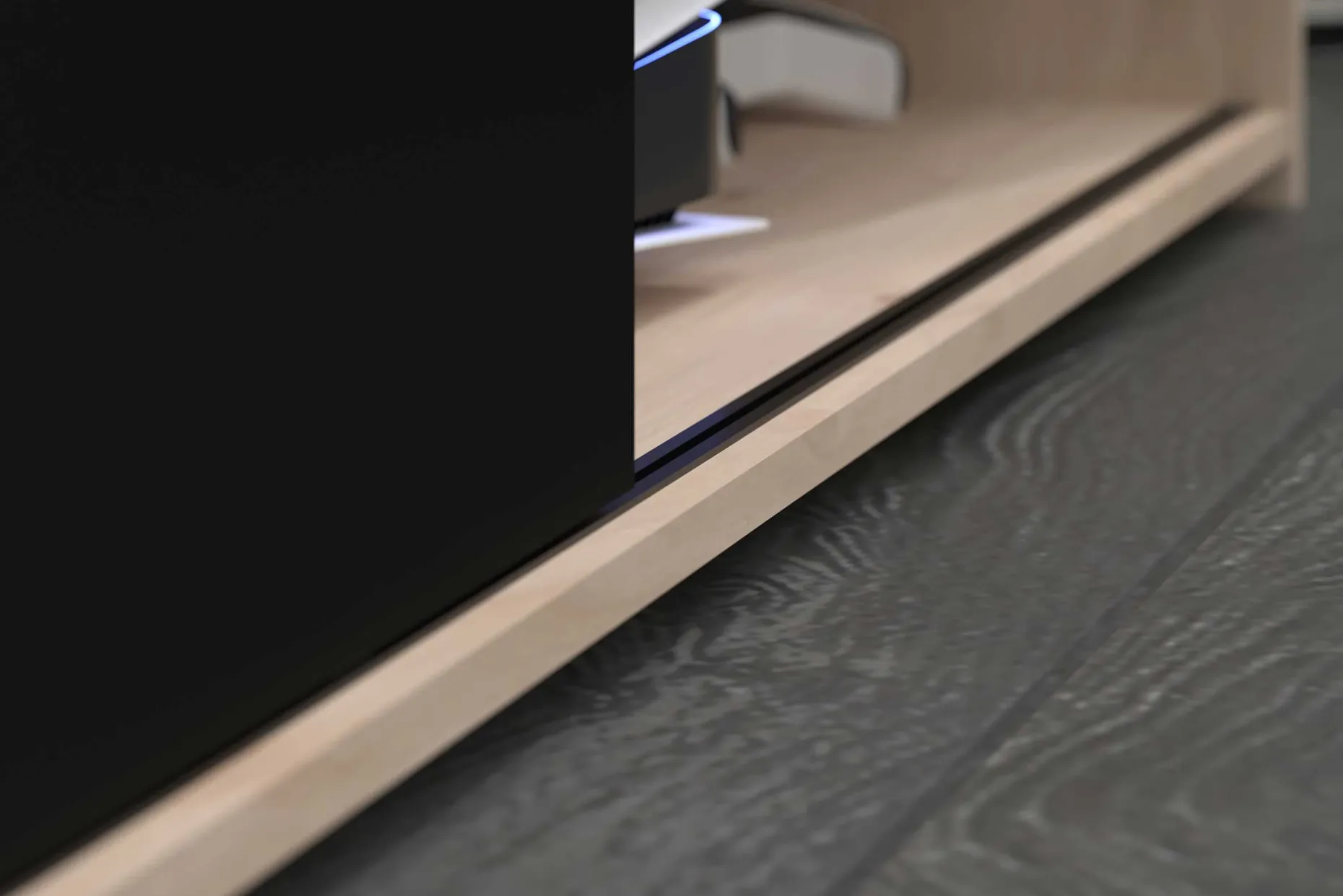 TV-Schrank Leandro - 155x40x43cm - mit Schiebetür - Eiche Dekor/schwarz