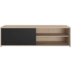 TV-Schrank Leandro - 155x40x43cm - mit Schiebetür - Eiche Dekor/schwarz