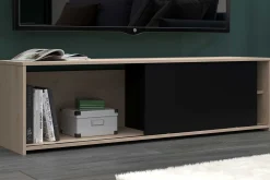 TV-Schrank Leandro - 155x40x43cm - mit Schiebetür - Eiche Dekor/schwarz