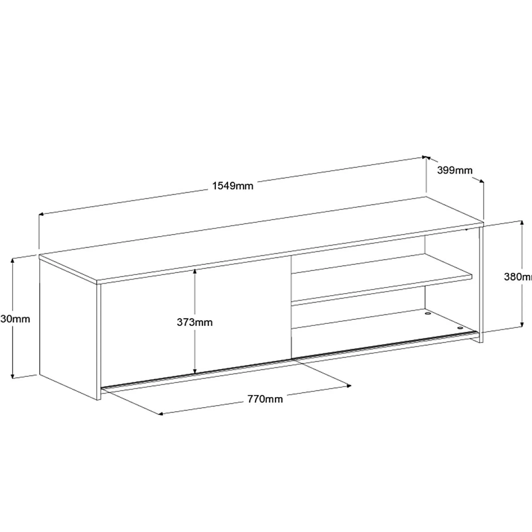 TV-Schrank Leandro - 155x40x43cm - mit Schiebetür - Eiche Dekor/schwarz