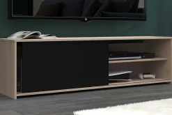 TV-Schrank Leandro - 155x40x43cm - mit Schiebetür - Eiche Dekor/schwarz