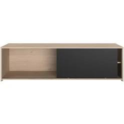 TV-Schrank Leandro - 155x40x43cm - mit Schiebetür - Eiche Dekor/schwarz