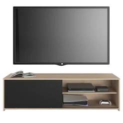 TV-Schrank Leandro - 155x40x43cm - mit Schiebetür - Eiche Dekor/schwarz