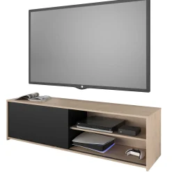TV-Schrank Leandro - 155x40x43cm - mit Schiebetür - Eiche Dekor/schwarz