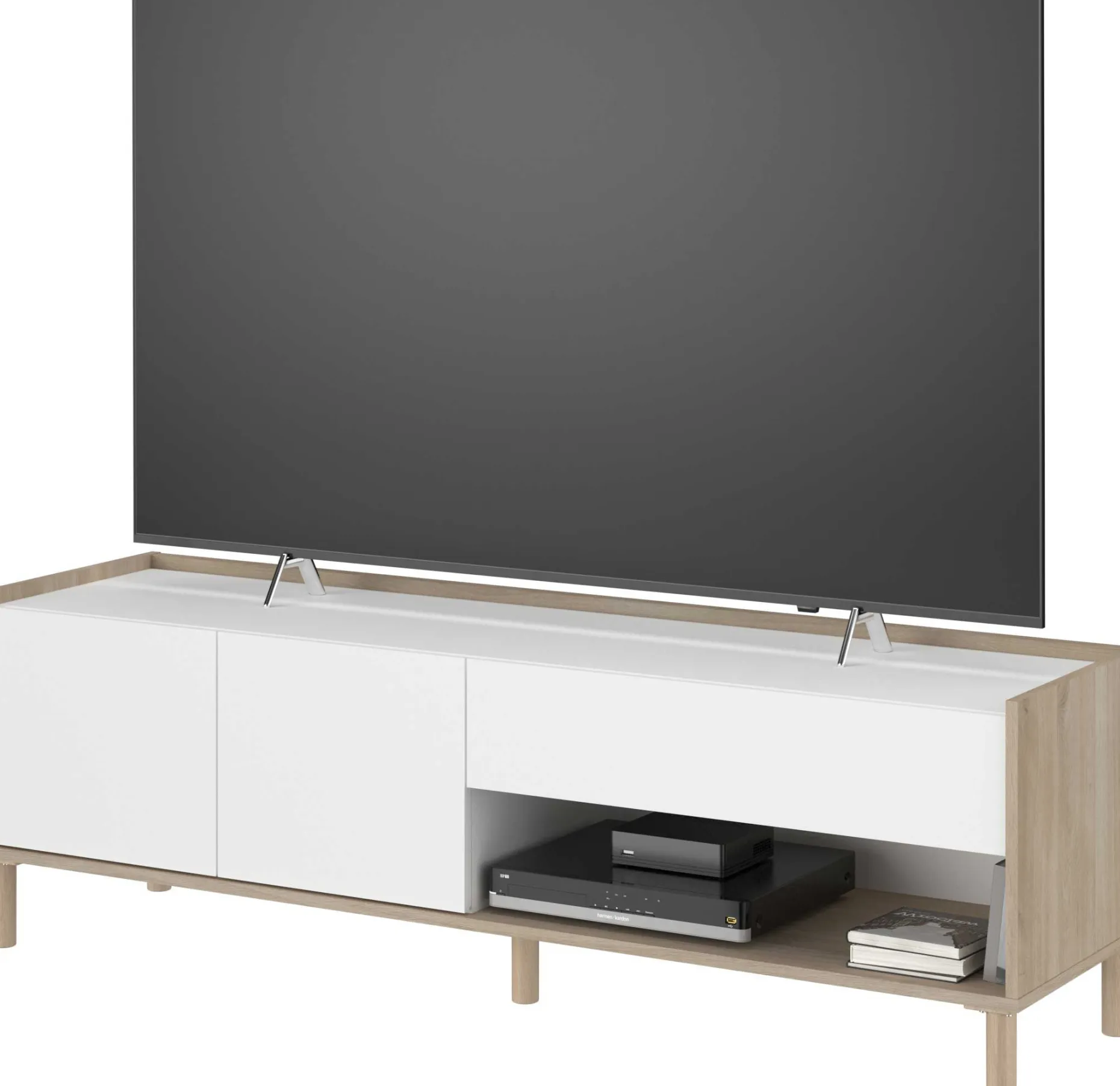 TV-Schrank Morpheus - 150x40x47cm - 2 Türen und 1 Schublade - Eiche Dekor/Weiß