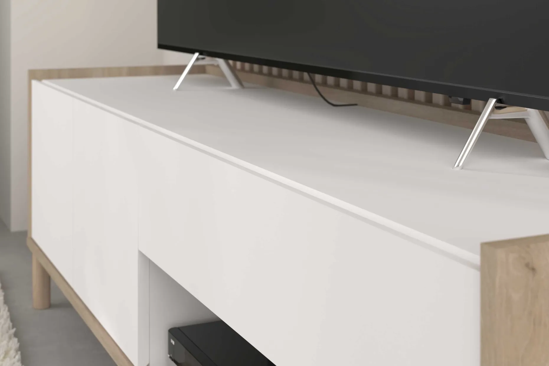 TV-Schrank Morpheus - 150x40x47cm - 2 Türen und 1 Schublade - Eiche Dekor/Weiß