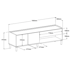 TV-Schrank Morpheus - 150x40x47cm - 2 Türen und 1 Schublade - Eiche Dekor/Weiß