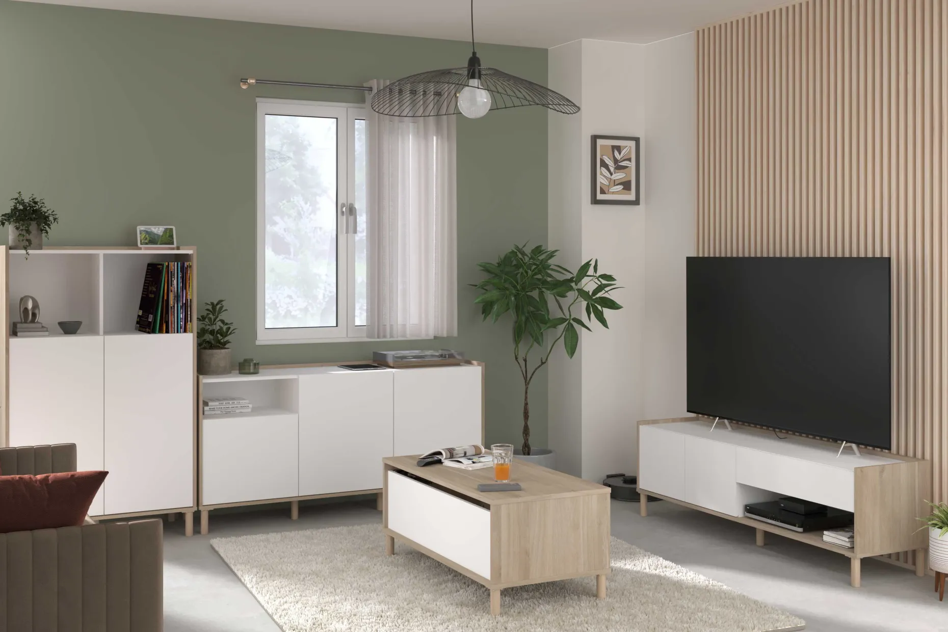 TV-Schrank Morpheus - 150x40x47cm - 2 Türen und 1 Schublade - Eiche Dekor/Weiß