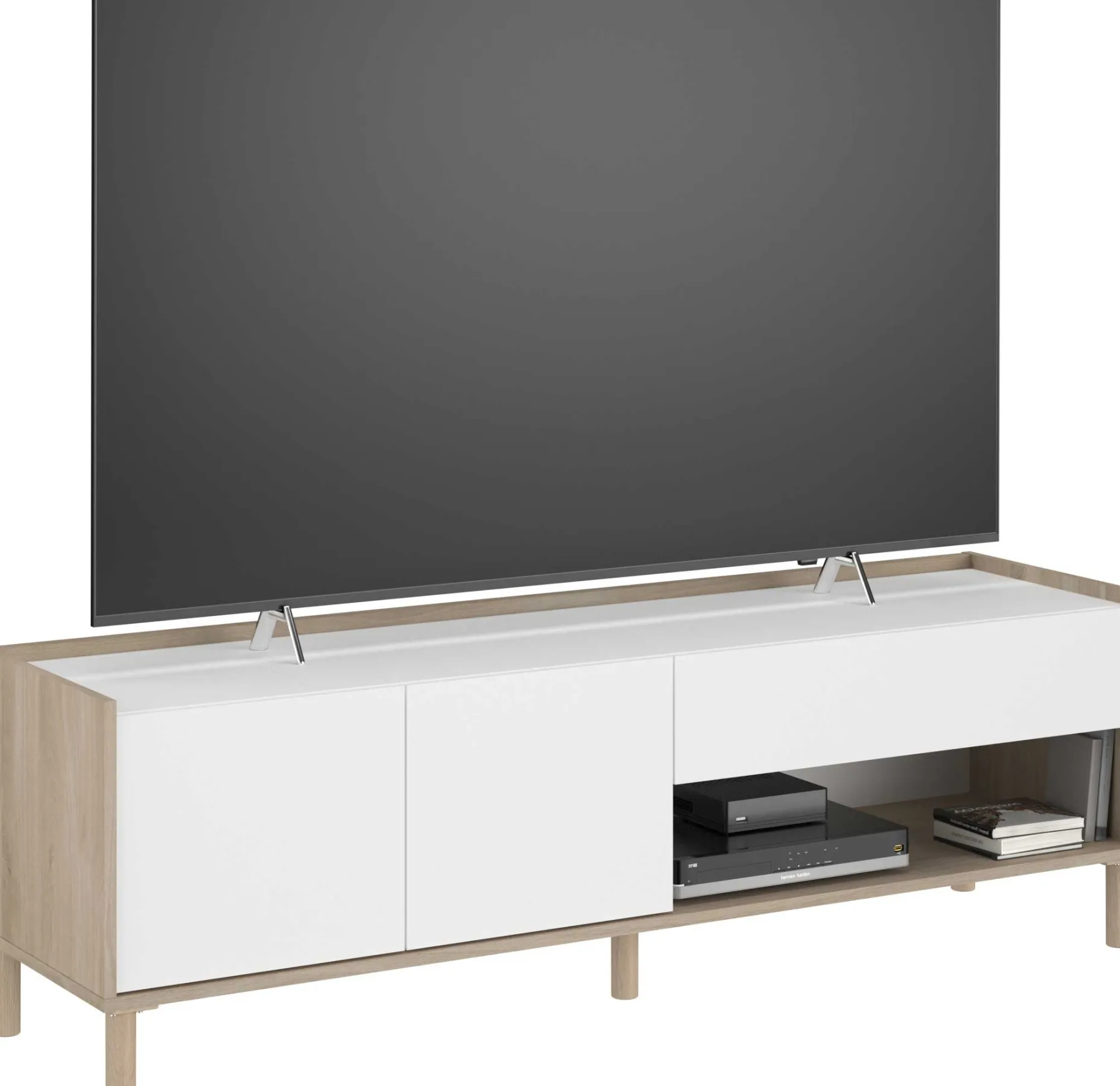 TV-Schrank Morpheus - 150x40x47cm - 2 Türen und 1 Schublade - Eiche Dekor/Weiß