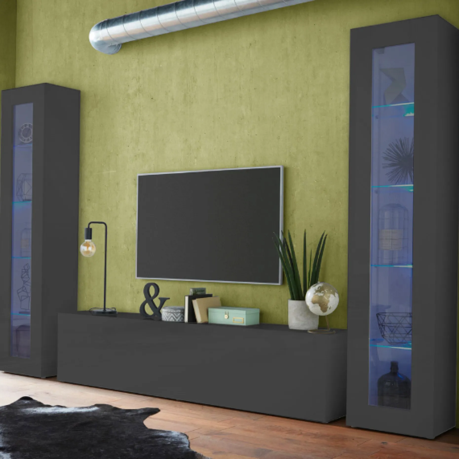 TV-Schrank Natasha | 180 x 30 x 40 cm | Anthrazit-farbig