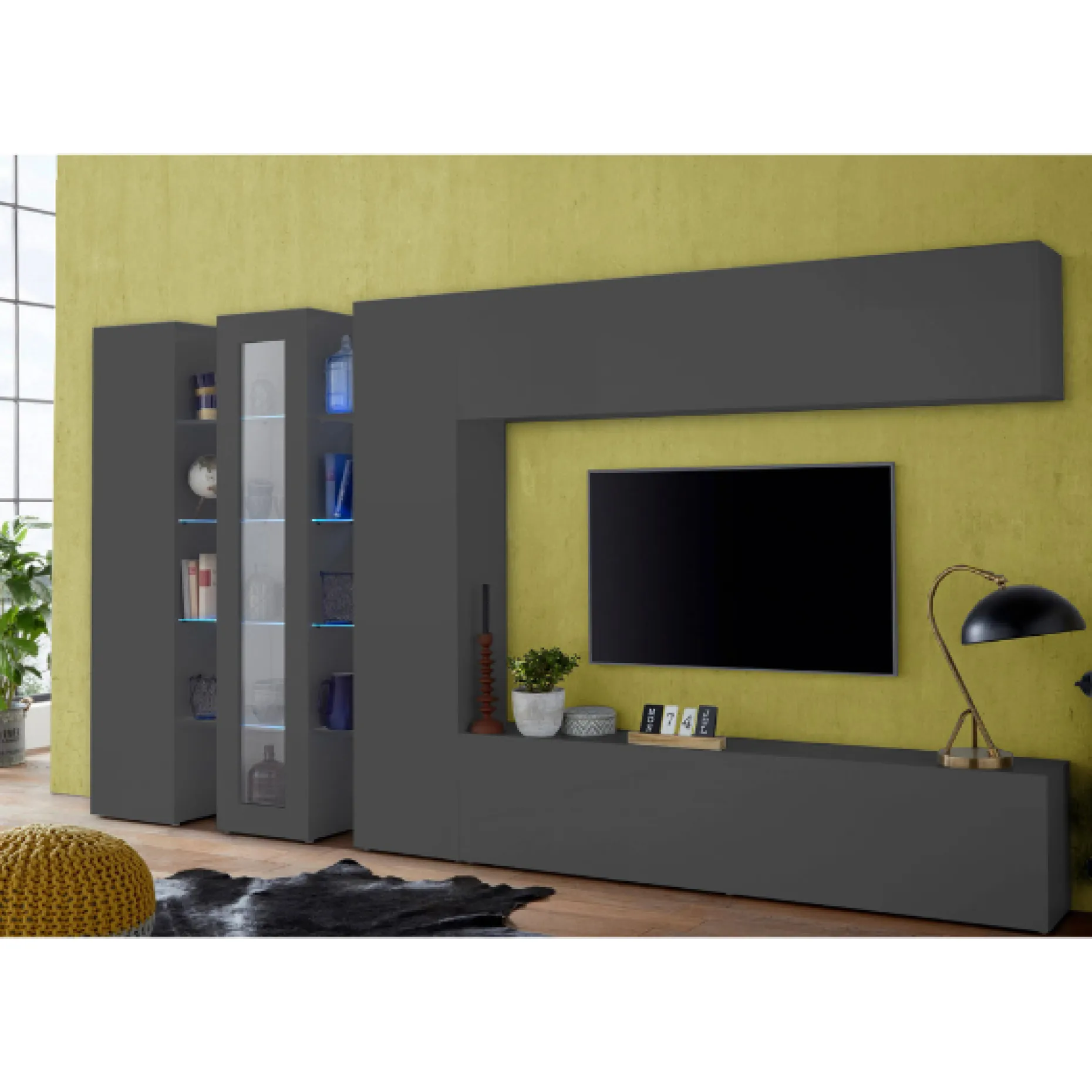 TV-Schrank Natasha | 180 x 30 x 40 cm | Anthrazit-farbig