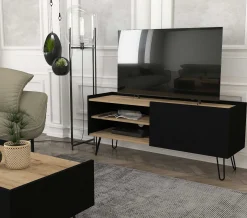 TV-Schrank Nina - 140x42x59cm - mit Stauraum - Eiche Dekor/schwarz