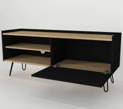 TV-Schrank Nina - 140x42x59cm - mit Stauraum - Eiche Dekor/schwarz