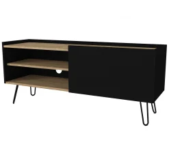 TV-Schrank Nina - 140x42x59cm - mit Stauraum - Eiche Dekor/schwarz