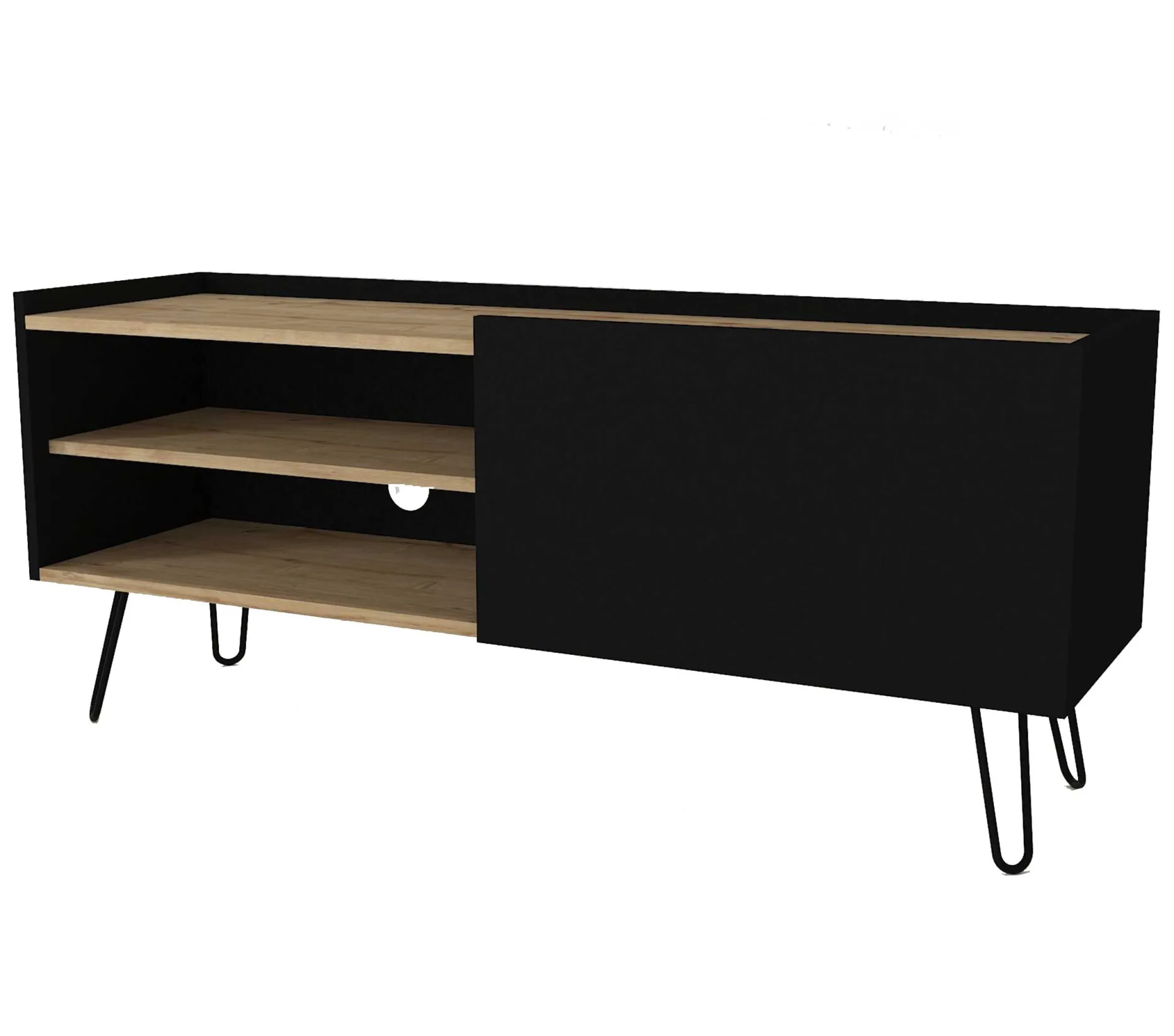TV-Schrank Nina - 140x42x59cm - mit Stauraum - Eiche Dekor/schwarz