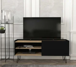 TV-Schrank Nina - 140x42x59cm - mit Stauraum - Eiche Dekor/schwarz