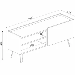 TV-Schrank Nina - 140x42x59cm - mit Stauraum - Eiche Dekor/schwarz
