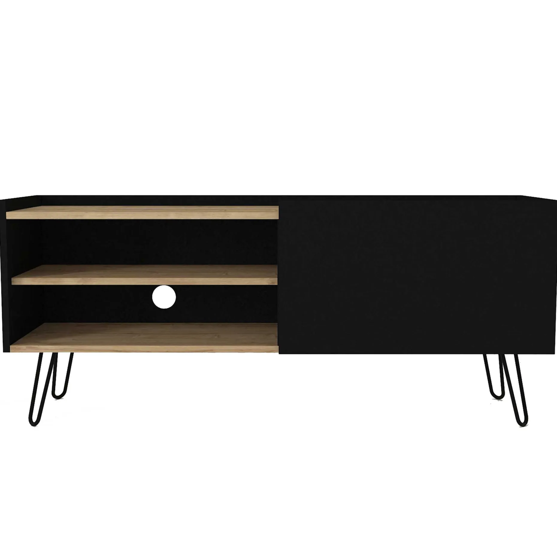 TV-Schrank Nina - 140x42x59cm - mit Stauraum - Eiche Dekor/schwarz