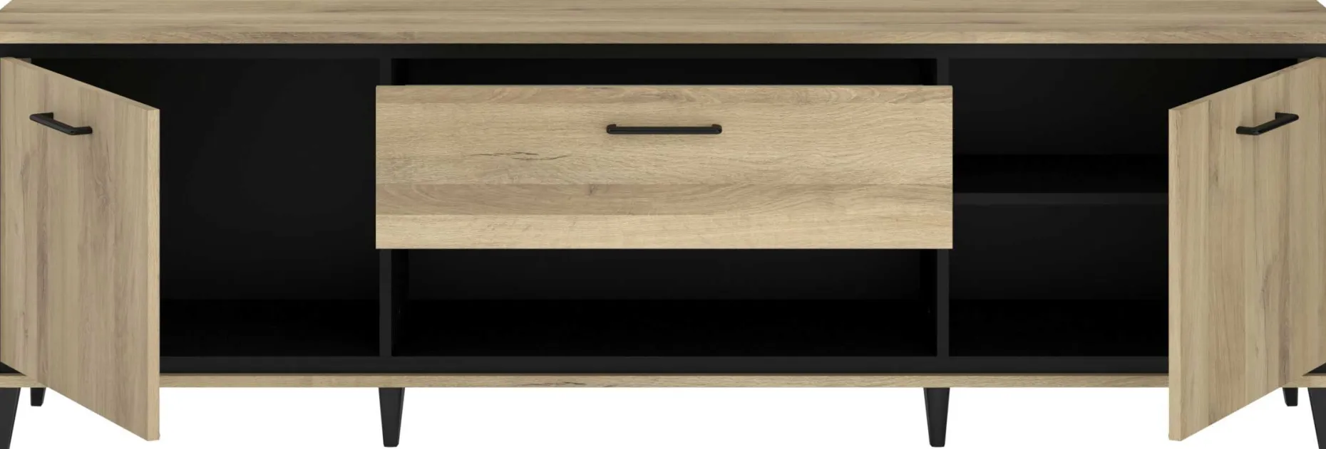 TV-Schrank Oskar - 180x40x57cm - 2 Türen und 1 Schublade - Eiche Dekor/schwarz