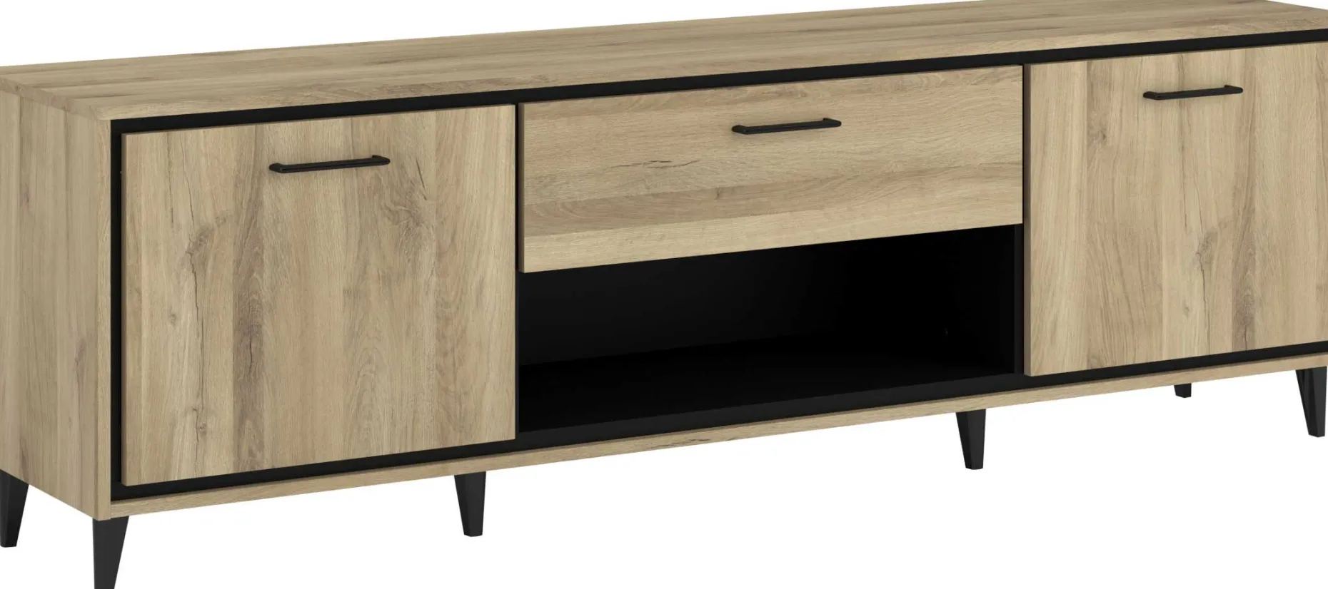 TV-Schrank Oskar - 180x40x57cm - 2 Türen und 1 Schublade - Eiche Dekor/schwarz