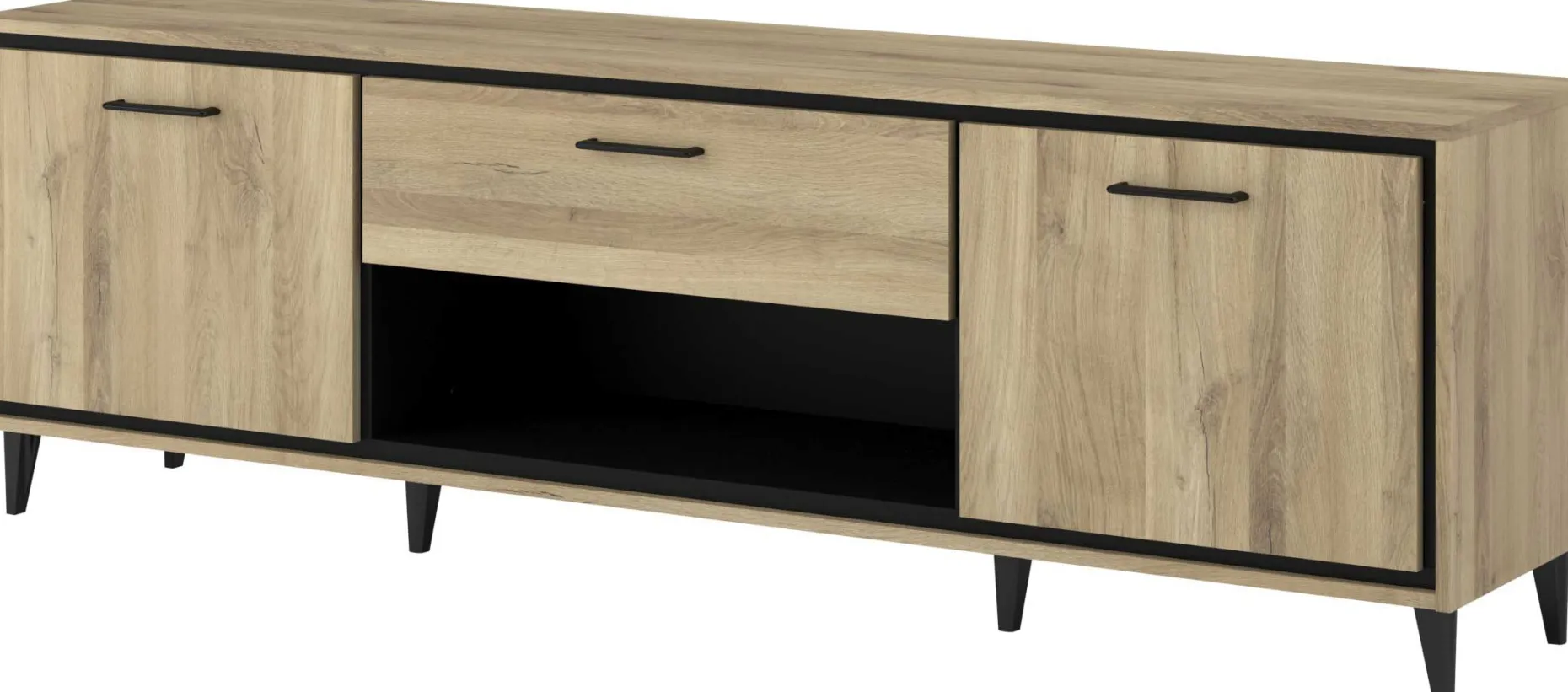 TV-Schrank Oskar - 180x40x57cm - 2 Türen und 1 Schublade - Eiche Dekor/schwarz