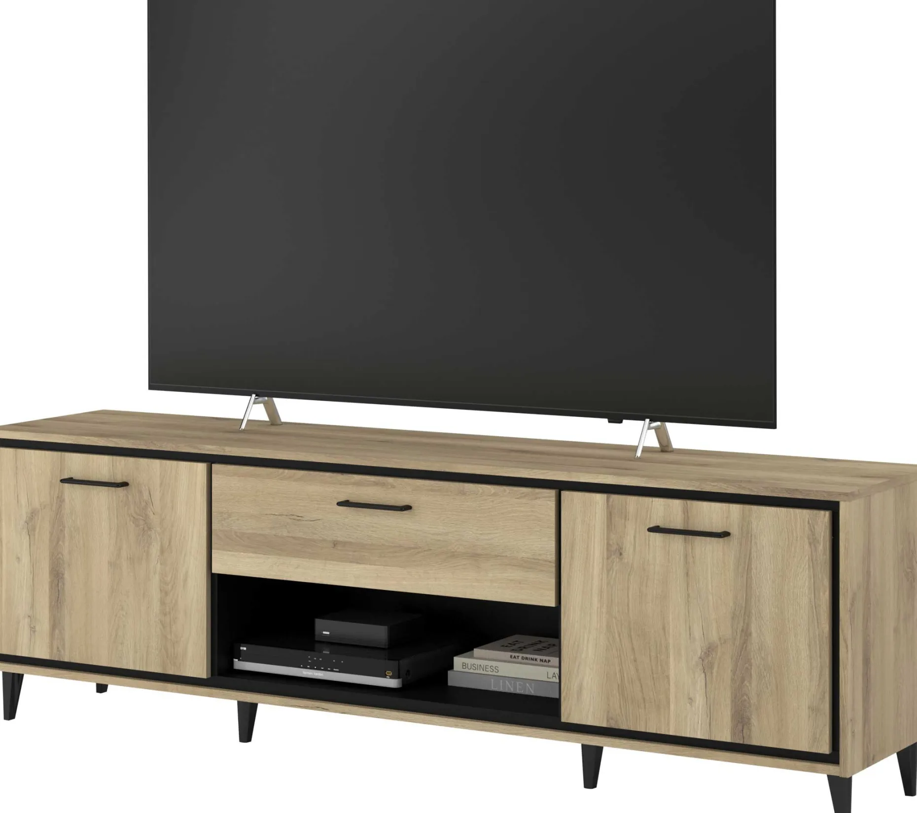 TV-Schrank Oskar - 180x40x57cm - 2 Türen und 1 Schublade - Eiche Dekor/schwarz