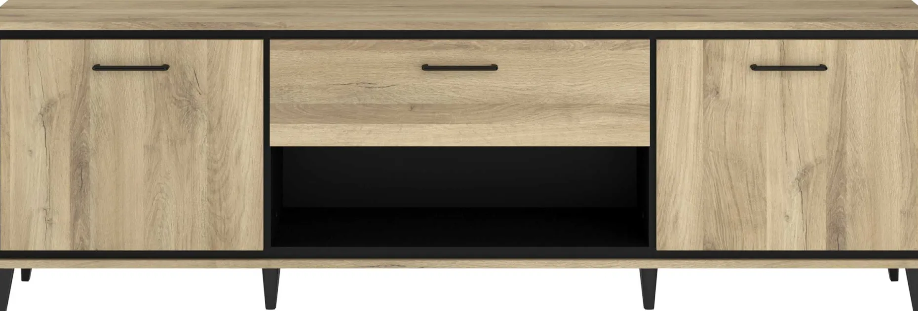 TV-Schrank Oskar - 180x40x57cm - 2 Türen und 1 Schublade - Eiche Dekor/schwarz