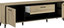 TV-Schrank Oskar - 180x40x57cm - 2 Türen und 1 Schublade - Eiche Dekor/schwarz