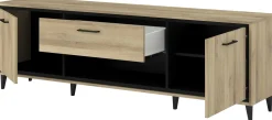 TV-Schrank Oskar - 180x40x57cm - 2 Türen und 1 Schublade - Eiche Dekor/schwarz