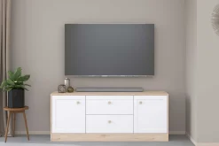 TV-Schrank Sophia - 158x40x63cm - 2 Türen und 2 Schubladen - weiß/Eiche Dekor