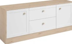 TV-Schrank Sophia - 158x40x63cm - 2 Türen und 2 Schubladen - weiß/Eiche Dekor
