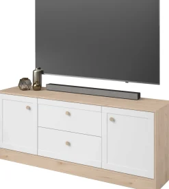 TV-Schrank Sophia - 158x40x63cm - 2 Türen und 2 Schubladen - weiß/Eiche Dekor