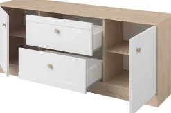 TV-Schrank Sophia - 158x40x63cm - 2 Türen und 2 Schubladen - weiß/Eiche Dekor