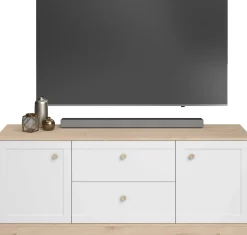 TV-Schrank Sophia - 158x40x63cm - 2 Türen und 2 Schubladen - weiß/Eiche Dekor