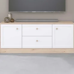 TV-Schrank Sophia - 158x40x63cm - 2 Türen und 2 Schubladen - weiß/Eiche Dekor
