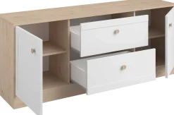 TV-Schrank Sophia - 158x40x63cm - 2 Türen und 2 Schubladen - weiß/Eiche Dekor
