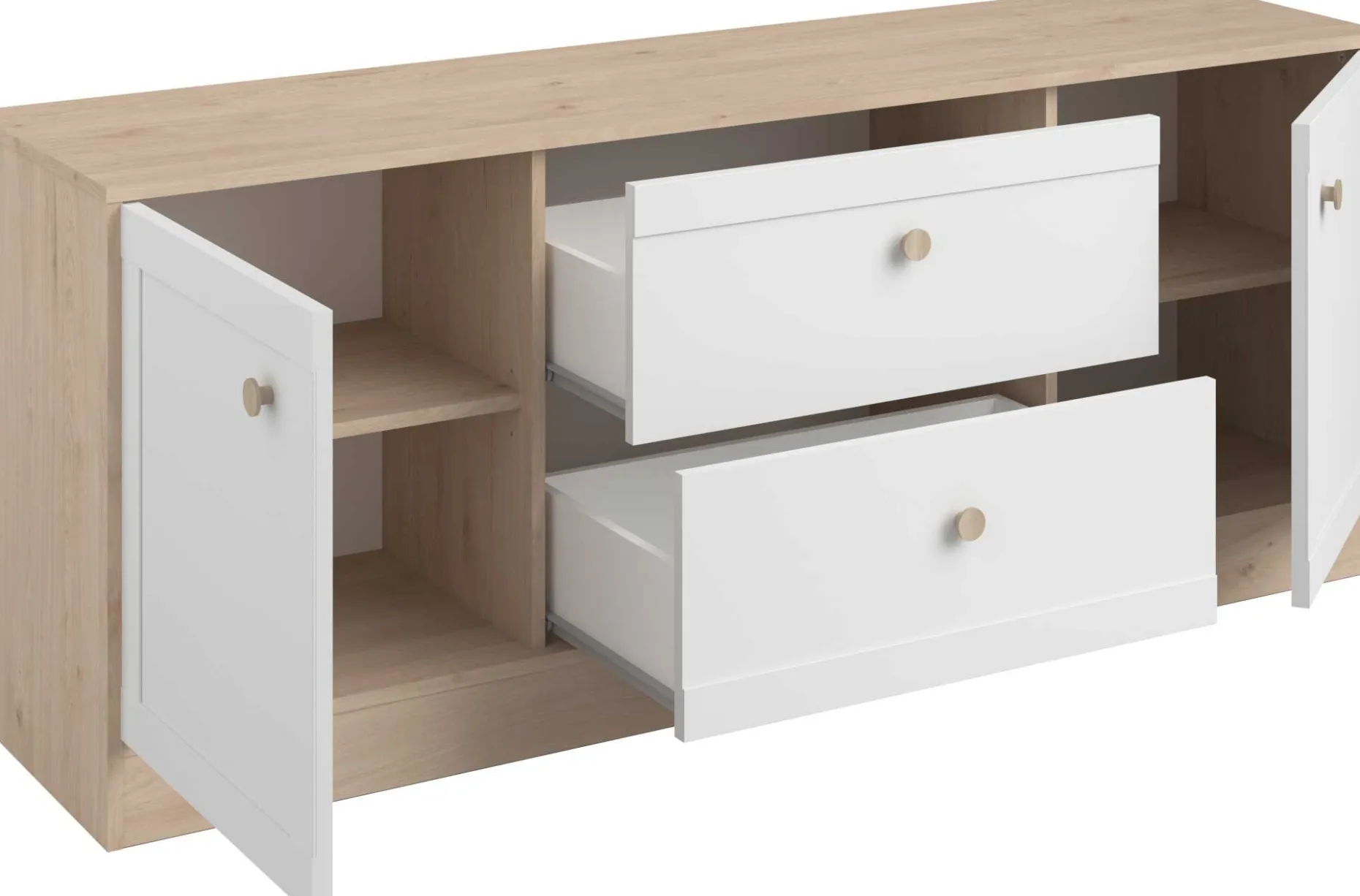 TV-Schrank Sophia - 158x40x63cm - 2 Türen und 2 Schubladen - weiß/Eiche Dekor