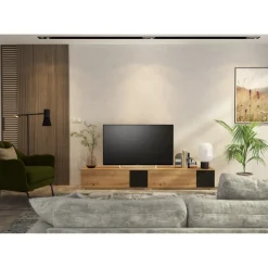 TV-Schrank Unique - 111x38x32 cm - Schwarz/Eiche
