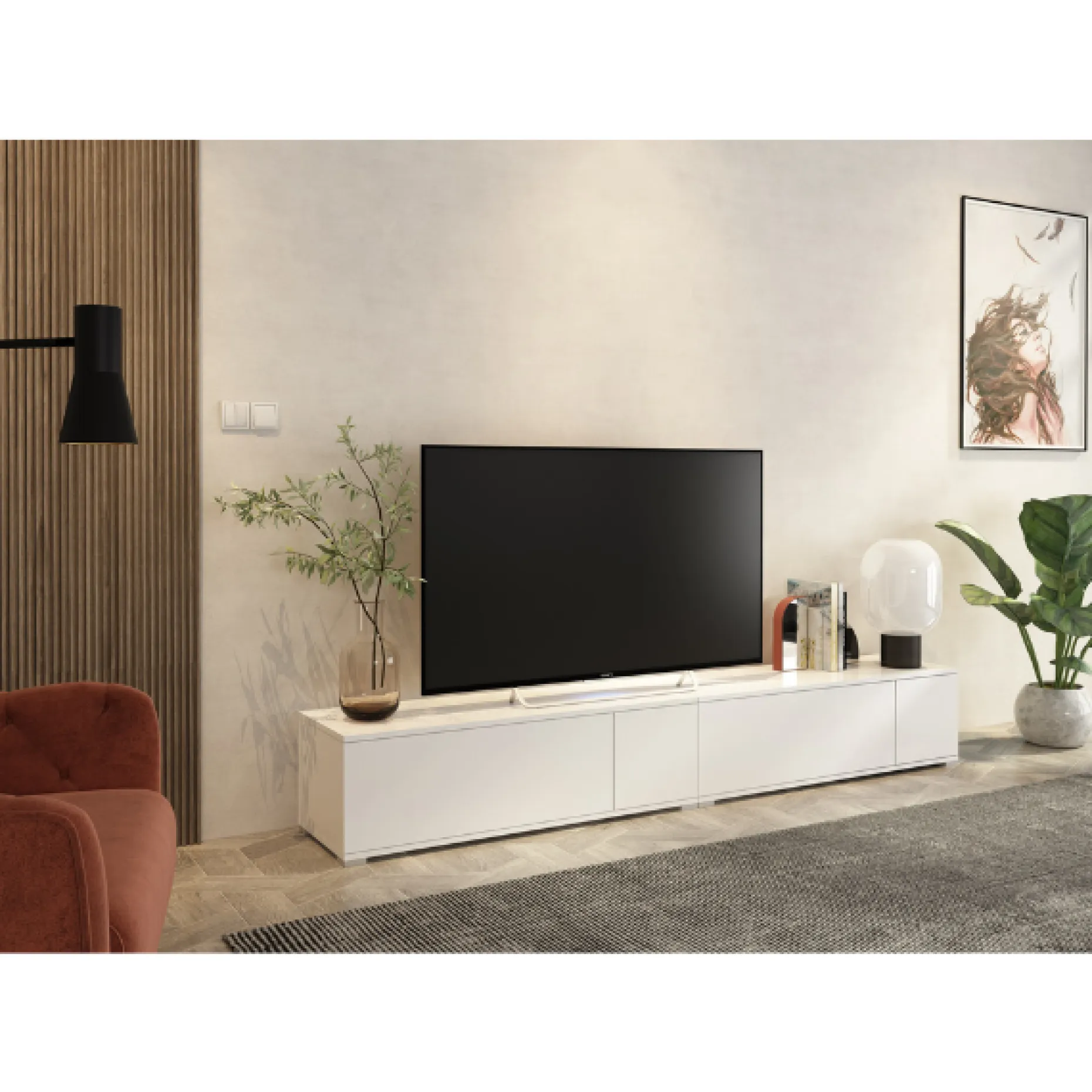 TV-Schrank Unique - 111x38x32 cm - Weiß/weichgemachte Spanplatte