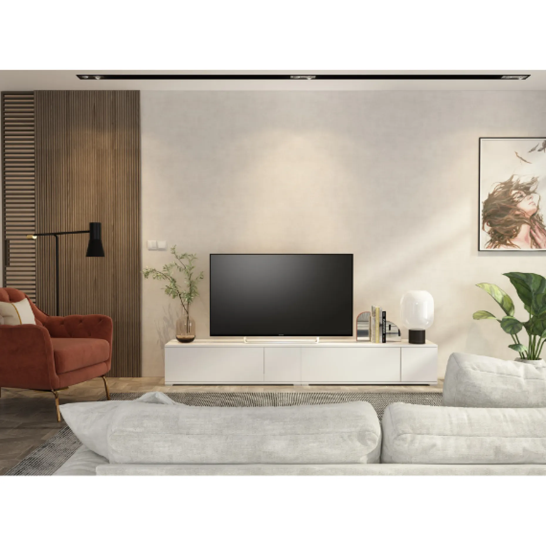 TV-Schrank Unique - 111x38x32 cm - Weiß/weichgemachte Spanplatte